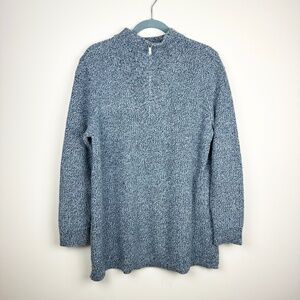 Lands End Ribbed Knit Quarter Zip Sweater Size XL Heathered Blue